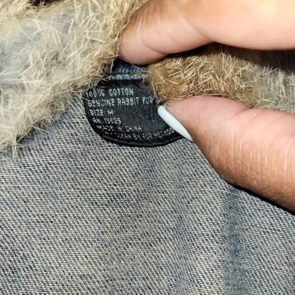 Denim Vest with Genuine Rabbit Fur Trim Beautiful and Soft Women's Size M - Picture 5 of 10